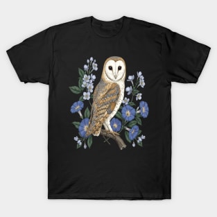 Barn Owl Morning Glory Wildlife Art T-Shirt